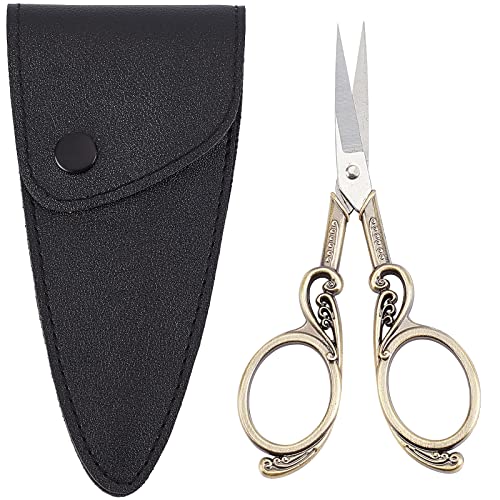 SUNNYCLUE 4.3Inch Stainless Steel Sewing Scissors - Vintage Style Antique Bronze Embroidery Shears for Jewelry, DIY, Papercraft, Crochet, Cross Stitch, Knitting - color: Antique Bronze-1pc-sewing Scissors With Black Cover