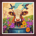 Funchey Counted Cross Stitch Kits for Adults Needlepoint Kits Unprinted Cross Stitching Embroidery Kit 11CT Cross Stitch Supplies-Hummingbird Flower Cow 18x18 inch - color: ArtsKit18