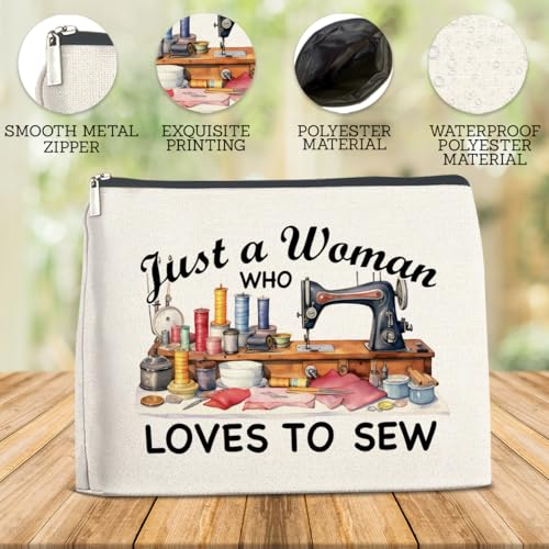 Sewing Gifts Makeup Bag for Women, Hostess Gifts for Female Mom Grandma Birthday Christmas Gift for Quilters Sewing Lovers Just a Woman Who Loves to Sew Cosmetic Bag Travel Toiletry Pouch for Purse - color: Multicolor B