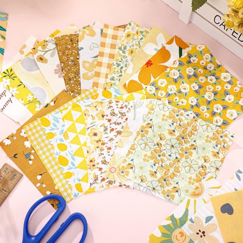 Kinlop 600 Pcs 4"x4" Cotton Fabric Squares Quilting Precut, Yellow - color: Classic Style