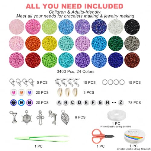 Redtwo 4mm Glass Beads for Jewelry Making, 24 Colors Bracelet Making Kit - size: 4mm
