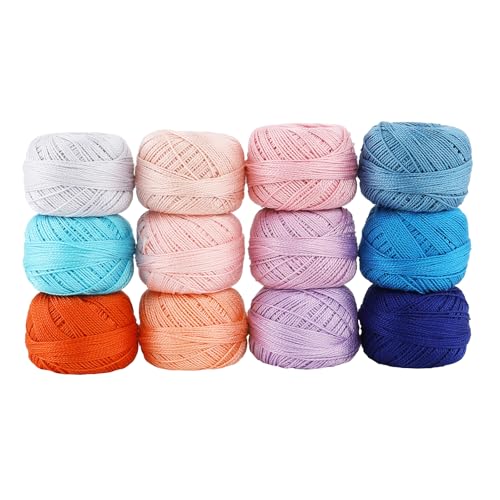 Rhapsody Pearl Cotton Thread Size 8 Crochet Thread Perle 12 Balls Set Egyptian Cotton Mercerized Hand Knitting, Embroidery, Cross-Stitch, Sewing, Needlepoint, DIY, Quilting (Set Azure Delight) - color: SET Azure Delight