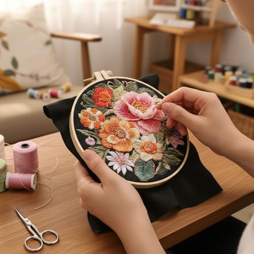 ARTopet 2Pcs Embroidery Kit for Beginners Cross Stitch Kits Needlepoint Set Colorful Flowers Patterns Embroidery Thread Kit for Craft Lover Hand Stitch with Hoop Threads Fabric-02 - color: 2Pcs-02