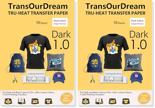 TransOurDream Heat Transfer Paper for Dark T Shirts(10 Sheets, 8.5x11),Printable HTV Heat Transfer Vinyl for Inkjet Printers (Pack of 2) - color: Dark, size: 10 Sheets (Pack of 2)