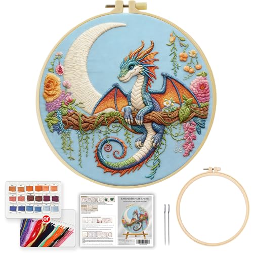 Black dragon handmade DIY embroidery kit,suitable for adult beginners,includes embroidery cloth, instructions, embroidery frame and needle and thread, suitable for holiday gifts (Blue Dragonfly) - style: Blue Dragonfly