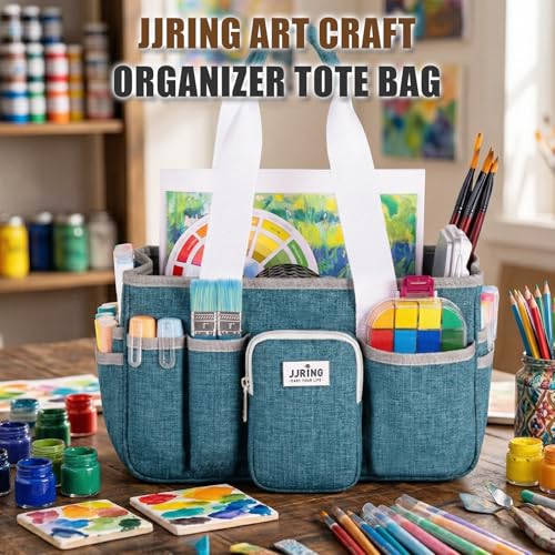 JJRING Large Foldable Craft Organizer Tote With Zipper & Divider, Green - color: Green, size: Large