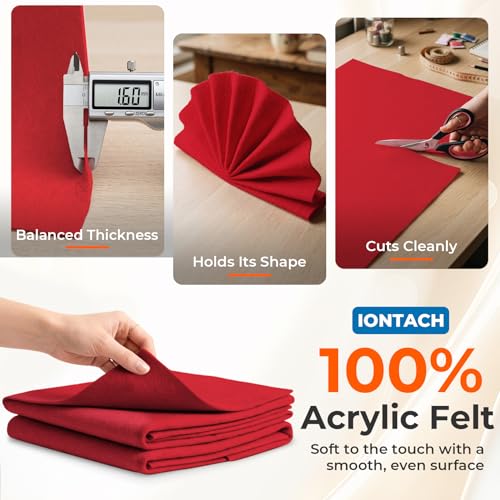 IONTACH 18" X 18" Soft Felt Sheets 1.6mm Thick (2 Packs, Red) - color: Red