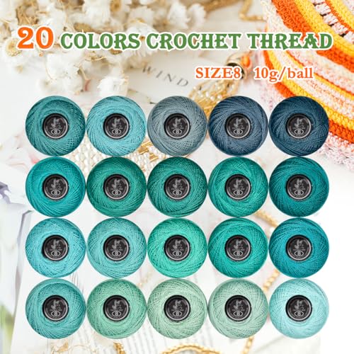 Soft 20 Colors Classic Crochet Thread 20 Pack,100% Cotton (Grey Green-926-563) - color: Grey Green Series