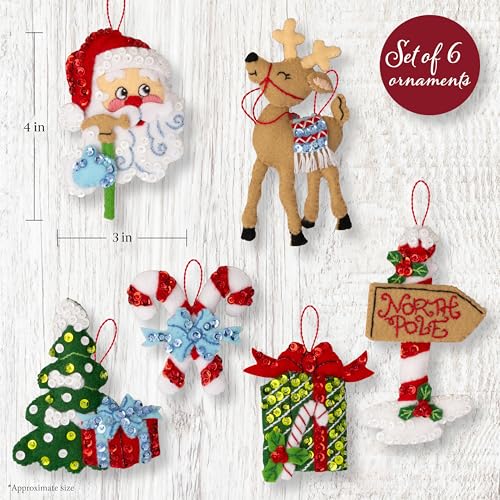 Bucilla, Felt Applique 6 Piece Ornament Making Kit, North Pole This Way, Perfect for DIY Arts and Crafts - style: Ornaments