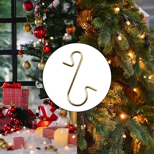120PCS 1.18Inch S-Shaped Christmas Ornament Metal Hooks, Golden Bendable Hanging Hook for Christmas Tree Decoration, Party, Festival Activity, Holiday - style: Golden- S-shaped