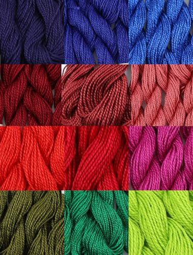 KCS 328 Yards(300 Meters) Mercerized Pearl Cotton Crochet Needlepoint Thread,Size 5, 12 skeins,Mixed Color 12 - color: 12color12, size: 12 skeins