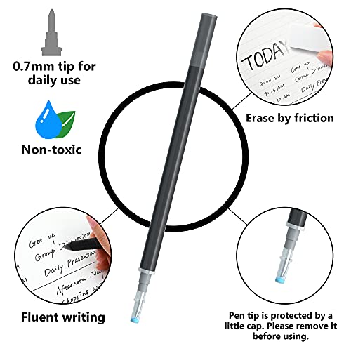 Vanstek 12 Black Erasable Gel Pen Refills, Gel Ink Refills Compatible with Erasable Pens, Fine Point 0.7 mm, Perfect for Writing Planner & Crossword Puzzles - color: 12 Pack Black Refills