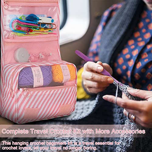 Coopay 63 Pcs Crochet Kit for Beginners, All-in-One Crochet Starter Kits - color: Pink Stripes