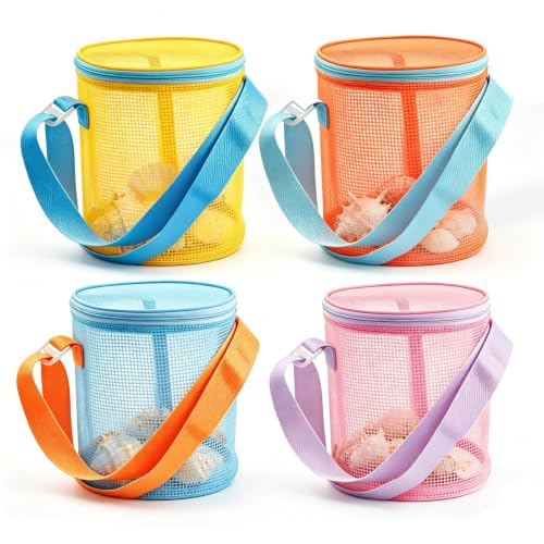 Large Capacity Shell Bags for Beach, 4Pcs Foldable Mesh Toy Storage Bag - size: 4P-SMALL