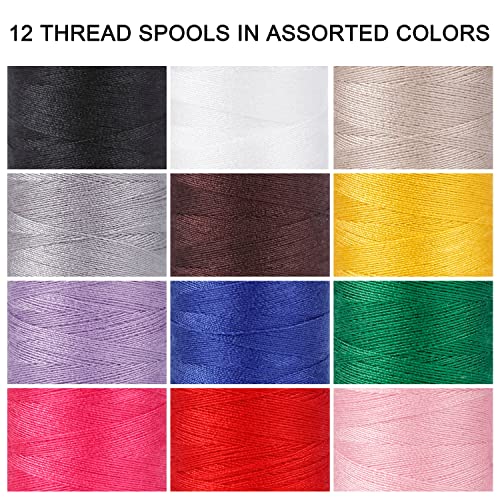 12 Color Set of Polyester All-Purpose Sewing Threads Prewound Bobbin Thread Plastic for Embroidery and Sewing Machine DIY Embroidery Thread Sewing Thread 382 Yards/350 m Each (12 Pieces)