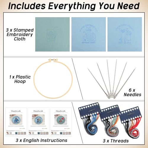 Mindsoft 3 Set Needlepoint Kit for Beginners with Hoop,Raccoon - style: Raccoon