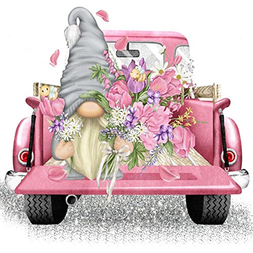 Tiwabb Gnome Truck Flower Stamped Cross Stitch Kits for Adults Beginners - color: Gnome Truck Cross Stitch - 1