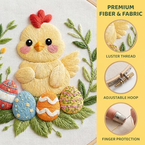 WaFtesh Embroidery Kits for Beginners Adult, DIY Hand Embroidery Cross Stitch Starter Set with Pattern, 3D Rabbit Needlepoint & Cross Stitch 7.9 Inch Hoop Threads, Needles, Instruction - color: Egg Garden