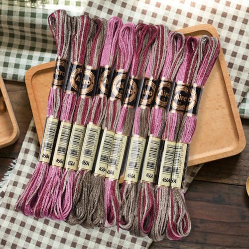 6 Strands Cross Stitch Threads Embroidery Floss Thread Bulk Purple Variegated Friendship Bracelet String Polyester Threads for Jewelry Making Sewing Cross Stitch Craft Knitting DIY Supplies - color: Purple,red