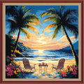 Funchey Counted Cross Stitch Kits for Adults Needlepoint Kits Unprinted Cross Stitching Embroidery Kit 11CT Cross Stitch Supplies&Drinking Tea at Sunset by Seaside 18x18 inch - color: DIYCrafts19