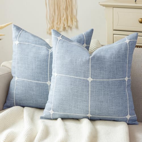 vctops Pack of 2 Rustic Lattice Throw Pillow Covers (Plaid Blue,20"x20") - color: Plaid Blue, size: 20" x 20" (Pack of 2)