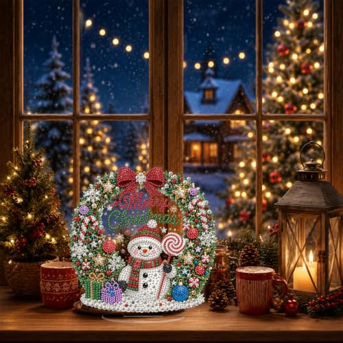 Eiflow Pearl Art Kit for Adults Christmas Snowman, DIY Tabletop Diamond Art Pearl Painting with Stand, Acrylic Stand Up Gem Painting Board Kit (Merry Christmas) - color: Merry Christmas