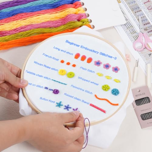 Lystaii Beginners Embroidery Stitch Practice kit, 3 Sets Embroidery Kit for Beginners to Learn 30 Different Stitches for Craft Lover Easy to Follow with Instructions Embroidery Skill Techniques