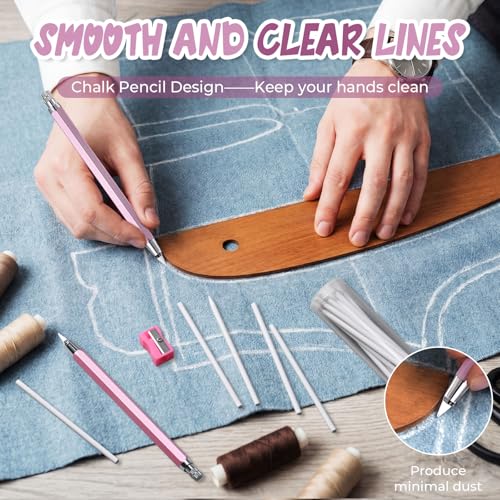 Motiskyy 56 Pcs Chalk Pencil Refillable Cartridge Set, Sewing Tailors Chalk and White Refill Tailors Pencil for Marking Fabric Quilting Embroidery DIY Crafts (Metal,Pink) - color: Pink, size: 1 Count (Pack of 56)