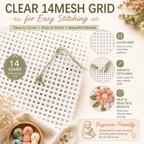 Knitgrip 10 Pcs 14 Mesh Needlepoint Canvas, 6 Square Sizes - size: 14 Mesh Square Size