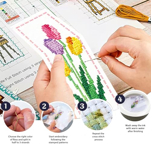 ORIGACH 6 Set Tulip Cross Stitch Bookmark Kit for Beginner - style: Tulip