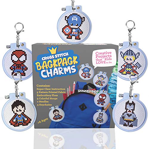 Superhero Cross Stitch Kit for Kids - 5 Stamped Beginner Projects - color: Superhero