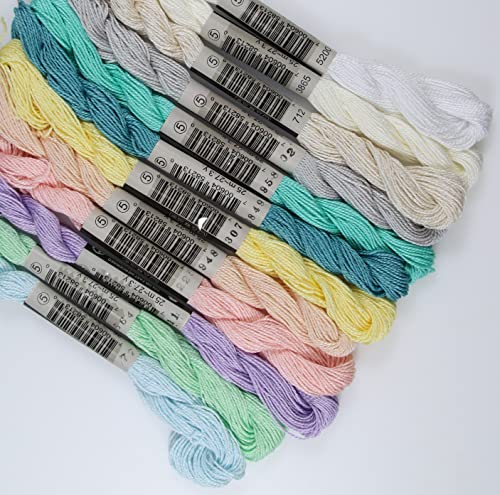 KCS 328 Yards(300 Meters) Mercerized Pearl Cotton Crochet Needlepoint Thread,Size 5, 12 skeins,Mixed Color 18 - color: 12color18, size: 12 skeins