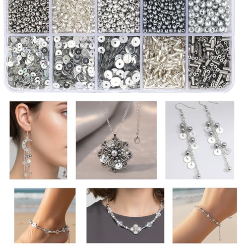 Silver Glass Seed Beads for Jewelry Making - color: Silver