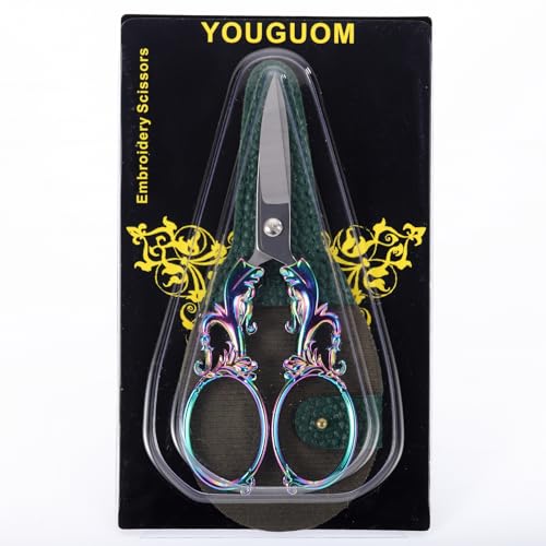 YOUGUOM 5.3in Crafting Scissors with Cover, Multipurpose Shears - color: Rainbow