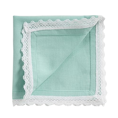 FINGERCRAFT Lace Cloth Napkins, Cotton Linen, 12 Pack, 20x20 Inch, Aqua - color: Aqua, size: 12" x 12" (Set of 12)