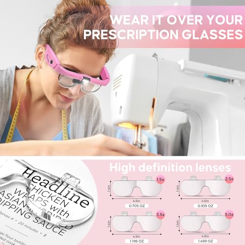 Magnifying Glasses with Light 1.5X-5.0X Magnification Acrylic Lens - color: Pink Magnifying Glass With Carry Case