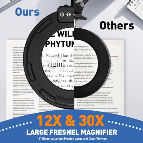 HITTI 30X & 12X Ultra Long Magnifying Glass with Light and Clamp - color: Black, size: 12X 30X