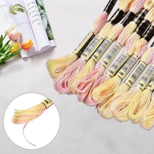 10 Skeins 6 Strands Yellow Cross Stitch Thread Variegated Gradient Embroidery Floss Needlepoint Friendship Bracelet String Yarn Threads Bulk for Hand Sewing Bracelets Needlecraft Stitching - color: Yellow,pink
