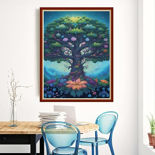 Redxing Stamped Cross Stitch Kits Embroidery kit for Beginners Adults Full Range of Embroidery Patterns Starter Kits DIY Printed Cross Stitch Kits Needlepoint Kits 11CT-Magic Tree 15.7x19.7 inch - color: Style 30