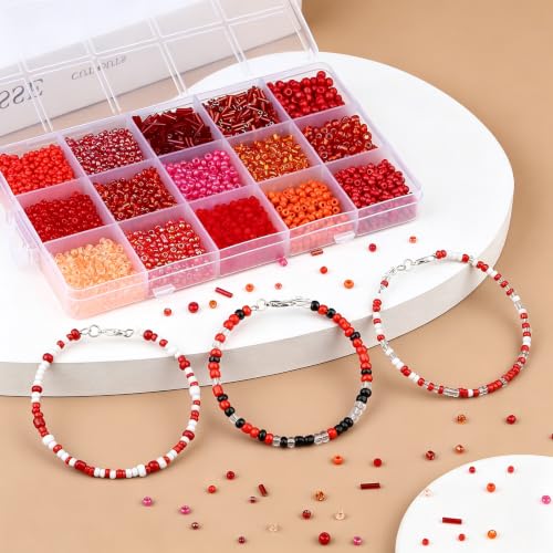 Red Seed Beads for Jewelry Making Glass Bugle Beads for DIY Craft - color: Red