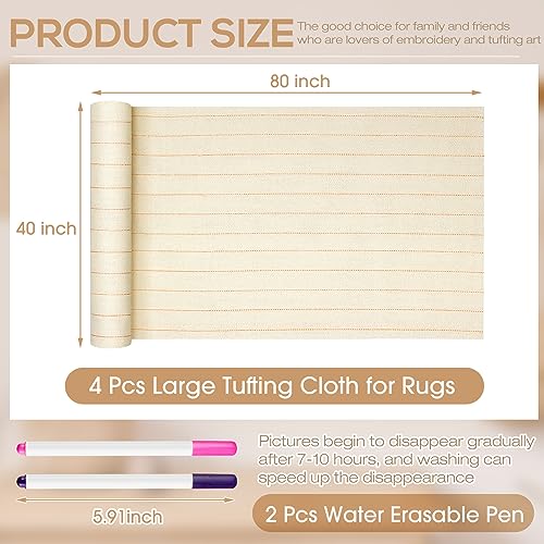 4 Pcs 80'' x 40" Large Overlocking Primary Tufting Cloth for Rug Tufting