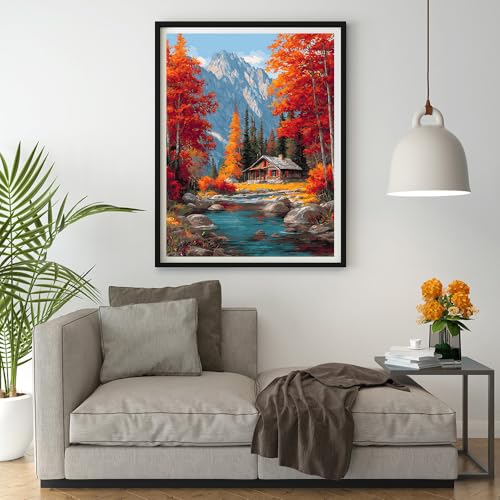 14CT Counted Cross Stitch Kits for Adults Advanced Mountains Lake Printed Stamped Cross Stitch Kits for Adults (Mountain Lake 2) - color: Mountain lake 2