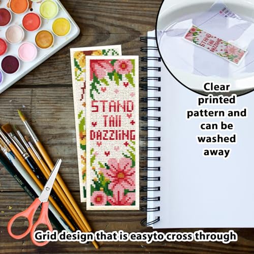 ORIGACH 6 Set Flowers Sayings Cross Stitch Bookmark Kit for Beginner - style: Flowers Sayings