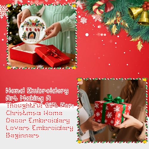 QCCTPUU 4 Sets Christmas Embroidery Kits, Beginner Embroidery Kit for Adults, Cross Stitch Kits for Beginners with Hand Embroidery Tools(Instructions, Needles, Threads - color: 4 Set Christmas