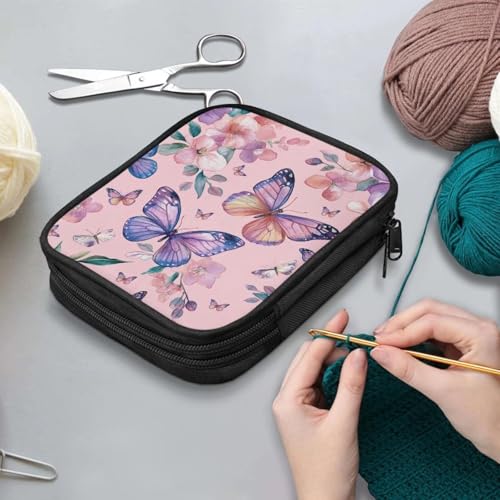 Kathyboom Butterfly Flower Empty Crochet Hook Case Portable Crochet Hook Organizer Case Stand Up-Corchet Organizer - Crochet Hook Holder for Crochet Needles, Crochet Accessories - color: Butterfly Flower2
