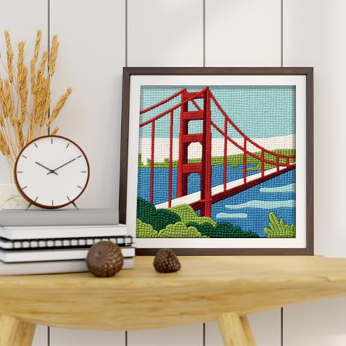 DOODLREAM San Francisco Bridge Punch Needle Kit for Beginner 9.4" x 9.4" - color: Bridge