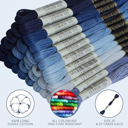 Premium Rainbow Color Embroidery Floss - Cross Stitch Threads - Friendship Bracelets Floss - Crafts Floss - 14 Skeins Per Pack Embroidery Floss, Electric Blue Gradient - color: Electric Blue Gradient