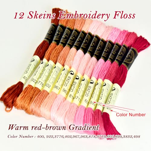 Premium Rainbow Color Embroidery Floss - Cross Stitch Threads - Friendship Bracelets Floss - Crafts Floss - 12 Skeins Per Pack Embroidery Floss,Warm red-Brown Gradient - color: warm red-brown Gradient