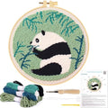 KESTAR Punch Needle Embroidery Starter Kits, Panda Bamboo Punch Needle Kits for Adults Beginner, Needle Punch Kit Tool with Instruction Threader Fabric Yarns and Hoop - color: Black White Panda