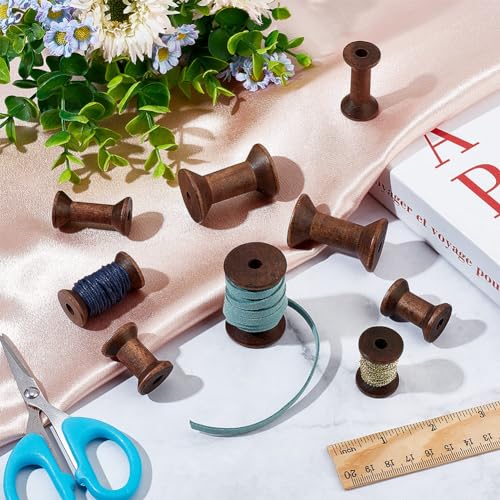 BENECREAT 30Pcs 3 Sizes Antique Wooden Empty Spools, Empty Thread Spools Wooden Ribbon Spools Bobbins for Wire Weaving Arts DIY Wood Projects, 10pcs/Size - color: 3 Colors